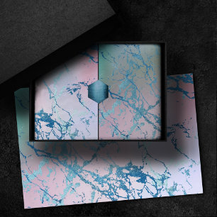 Irisierender Marmor   Trendiges Faux Holo Blau Ros Seidenpapier