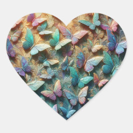 Irisierender Schmetterlingsgarten Herz-Aufkleber