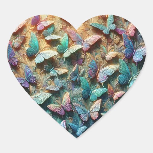 Irisierender Schmetterlingsgarten Herz-Aufkleber (Vorderseite)