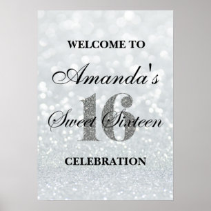 Irisierender Sweet 16 Glitter-Lichter Willkommensp Poster