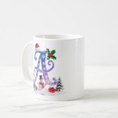 Irisierender Weihnachtsbuchstabe A mit Schneemann Kaffeetasse (Vorderseite Links)