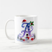Irisierender Weihnachtsbuchstabe A mit Schneemann Kaffeetasse (Links)