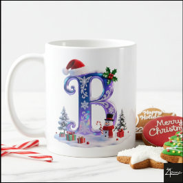 Irisierender Weihnachtsbuchstabe B mit Schneemann Kaffeetasse