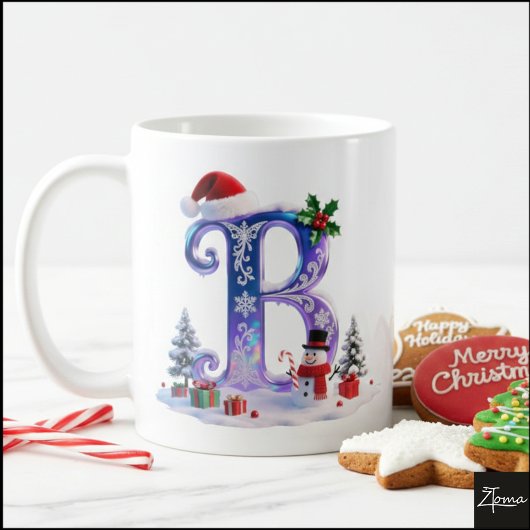 Irisierender Weihnachtsbuchstabe B mit Schneemann Kaffeetasse