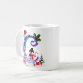 Irisierender Weihnachtsbuchstabe C mit Schneemann Kaffeetasse (Vorderseite Links)
