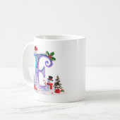 Irisierender Weihnachtsbuchstabe E mit Schneemann Kaffeetasse (Vorderseite Links)