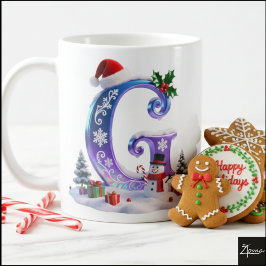 Irisierender Weihnachtsbuchstabe G mit Schneemann Kaffeetasse