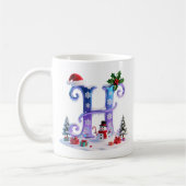 Irisierender Weihnachtsbuchstabe H mit Schneemann Kaffeetasse (Links)