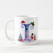 Irisierender Weihnachtsbuchstabe I mit Schneemann Kaffeetasse (Links)