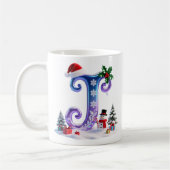 Irisierender Weihnachtsbuchstabe J mit Schneemann Kaffeetasse (Links)