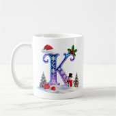 Irisierender Weihnachtsbuchstabe K mit Schneemann Kaffeetasse (Links)