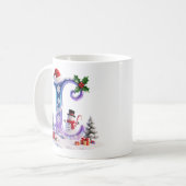 Irisierender Weihnachtsbuchstabe L mit Schneemann Kaffeetasse (Vorderseite Links)