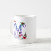 Irisierender Weihnachtsbuchstabe M mit Schneemann Kaffeetasse (Vorderseite Links)