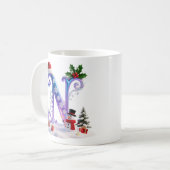 Irisierender Weihnachtsbuchstabe N mit Schneemann Kaffeetasse (Vorderseite Links)