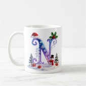 Irisierender Weihnachtsbuchstabe N mit Schneemann Kaffeetasse (Links)