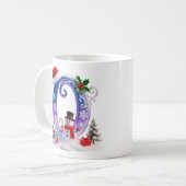Irisierender Weihnachtsbuchstabe O mit Schneemann Kaffeetasse (Vorderseite Links)