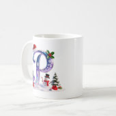 Irisierender Weihnachtsbuchstabe P mit Schneemann Kaffeetasse (Vorderseite Links)
