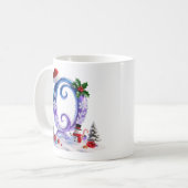 Irisierender Weihnachtsbuchstabe Q mit Schneemann Kaffeetasse (Vorderseite Links)