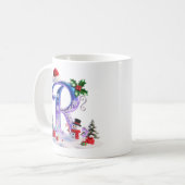 Irisierender Weihnachtsbuchstabe R mit Schneemann Kaffeetasse (Vorderseite Links)