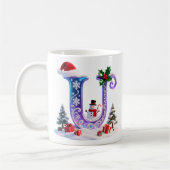 Irisierender Weihnachtsbuchstabe U mit Schneemann Kaffeetasse (Links)