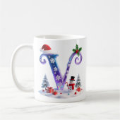 Irisierender Weihnachtsbuchstabe V mit Schneemann Kaffeetasse (Links)