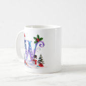 Irisierender Weihnachtsbuchstabe W mit Schneemann Kaffeetasse (Vorderseite Links)