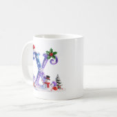 Irisierender Weihnachtsbuchstabe X mit Schneemann Kaffeetasse (Vorderseite Links)