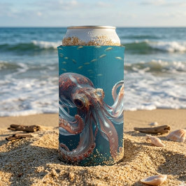 Irisierendes Glas-Oktopus Kunst | Tiefsee-Fantasy Selters Dosenkühler