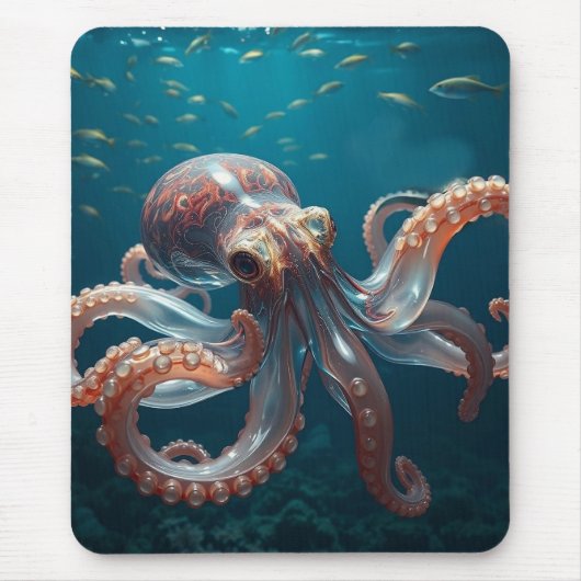 Irisierendes Glas-Oktopus Kunst | Tiefsee-Kunst Mousepad (Vorne)