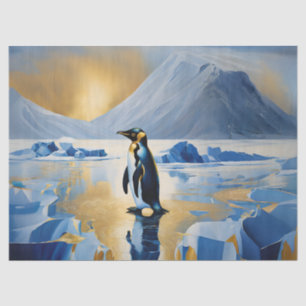 Irisierendes Gold und Saphir Pinguin auf Eis Seidenpapier