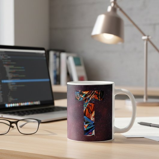 Irisierendes Kosmisches Buchstabe T Monogramm Kaffeetasse