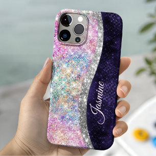 irisierendes lila silbernes falsches Glitter Monog Case-Mate iPhone Hülle