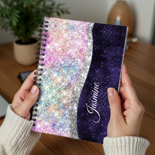 irisierendes lila silbernes falsches Glitter Monog Notizblock