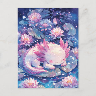 Irisierendes Rosa Aquarell Schlafender Axolotl Postkarte