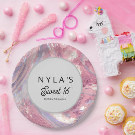 Irisierendes Rosa und Lila Pailletten Pappteller