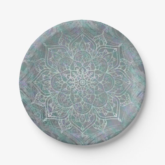 Irisierendes Schimmer-Mandala Boho Chic Pappteller (Vorderseite)