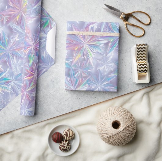 Irisierendes schimmerndes Schneeflockenmuster Geschenkpapier (Kunsthandwerk)