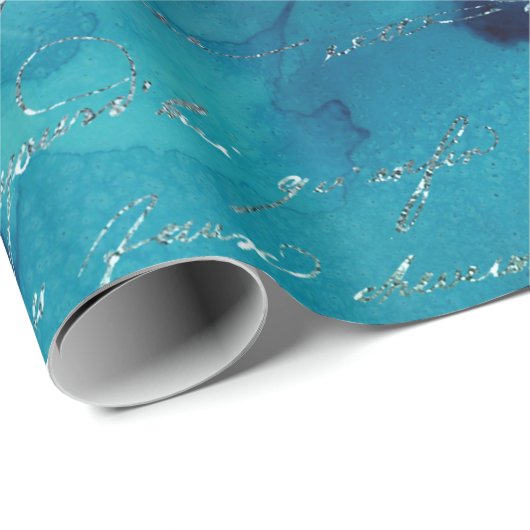 Irisierendes Skript auf Abstrakten Aquamarinen Geschenkpapier (Rolleneckpunkt)