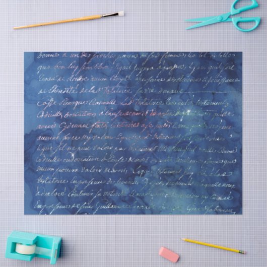 Irisierendes Skript auf Blue Decoupage Seidenpapier (Basteln)