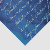 Irisierendes Skript auf Blue Decoupage Seidenpapier (Detail)