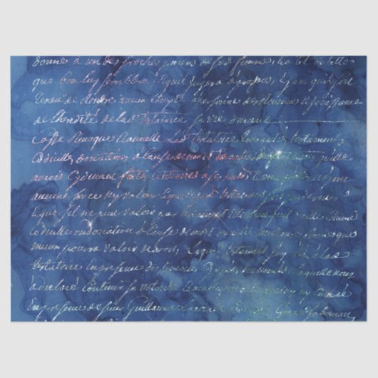 Irisierendes Skript auf Blue Decoupage Seidenpapier (Vorderseite)