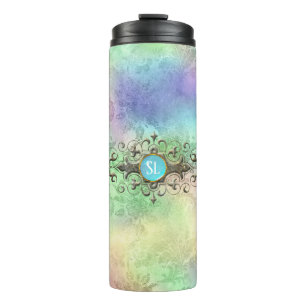 Irisierendes Vintage-Damask-Monogramm-Juwel Thermosbecher