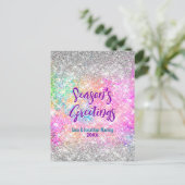 Irisierter pinkfarbener silberner Glitzer Weihnach Postkarte (Stehend Vorderseite)