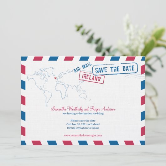 Irland Air Mail Wedding Save the Date (Stehend Vorderseite)