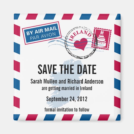 Irland Air Mail Wedding Save the Date Magnet (Vorne)
