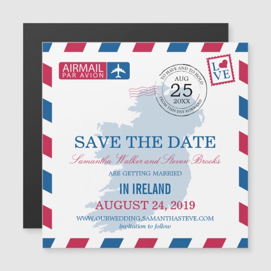 Irland Airmail Save the Date Magneteinladung (Vorne/Hinten)