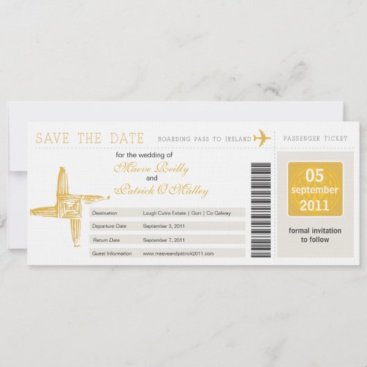 Irland Boarding Pass Wedding Save the Date (Vorderseite)