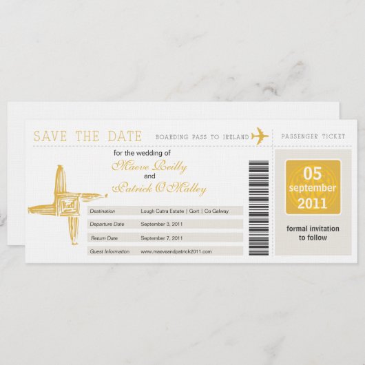 Irland Boarding Pass Wedding Save the Date (Vorne/Hinten)