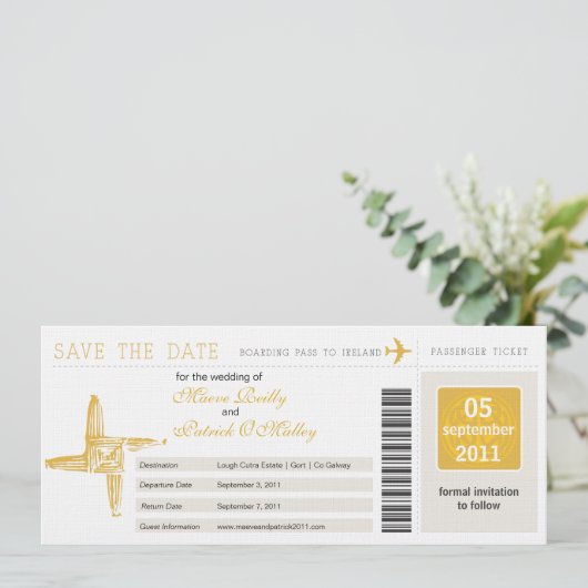 Irland Boarding Pass Wedding Save the Date (Stehend Vorderseite)