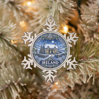 Irland Ferienhaus Szene Schneeflocken Zinn-Ornament